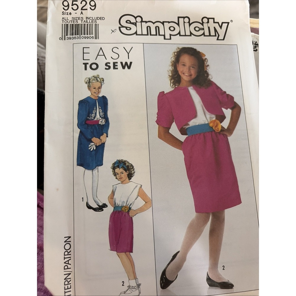Vintage 1989 Simplicity 9529 Girls Dress Jacket Sewing Pattern Size 7-14 Uncut